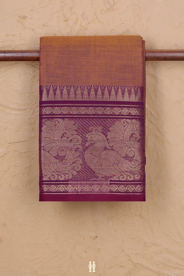 Chettinadu Cotton Saree In Dual Tone With Peacock Border