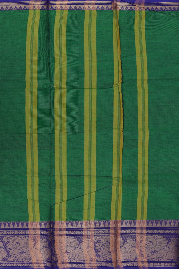 Chettinadu Cotton Saree In Forest Green With Peacock Border