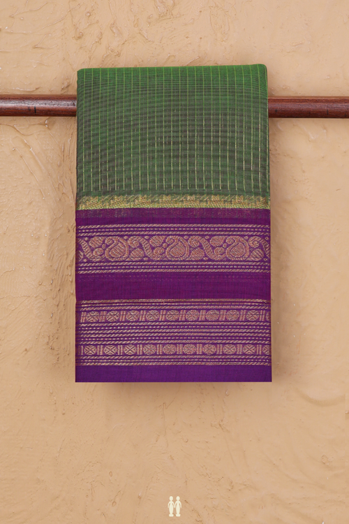 Chettinadu Cotton Saree In Green With Stripes Design