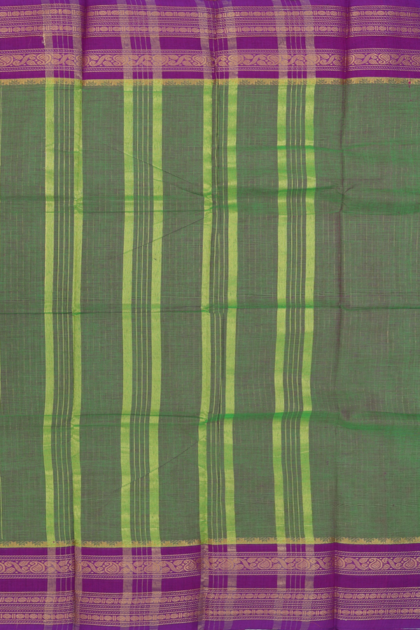 Chettinadu Cotton Saree In Green With Stripes Design