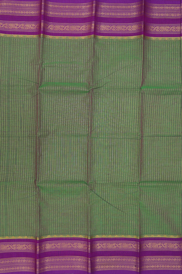 Chettinadu Cotton Saree In Green With Stripes Design