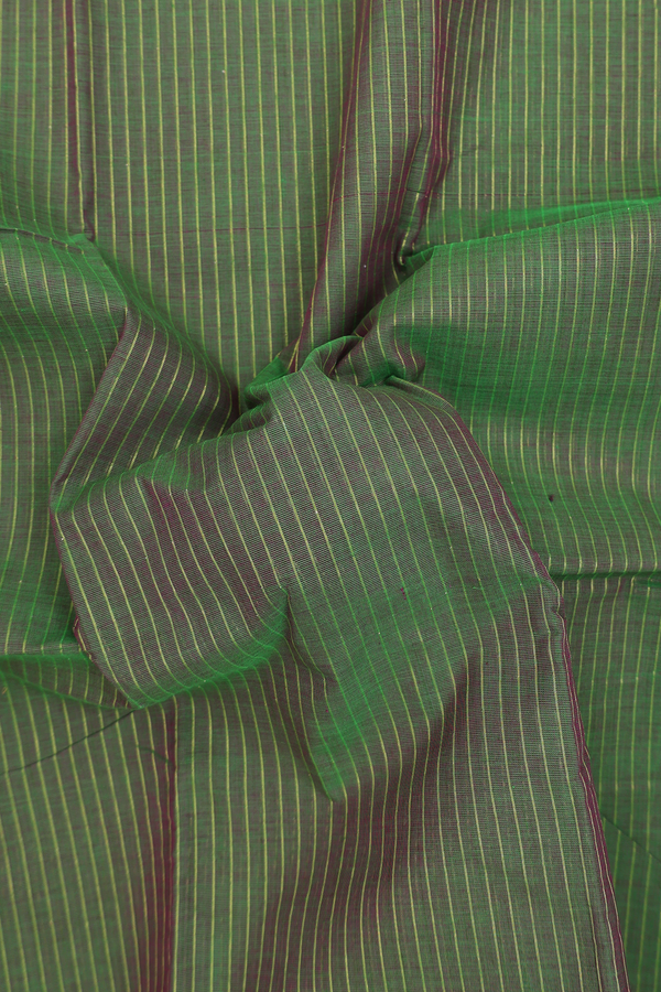 Chettinadu Cotton Saree In Green With Stripes Design