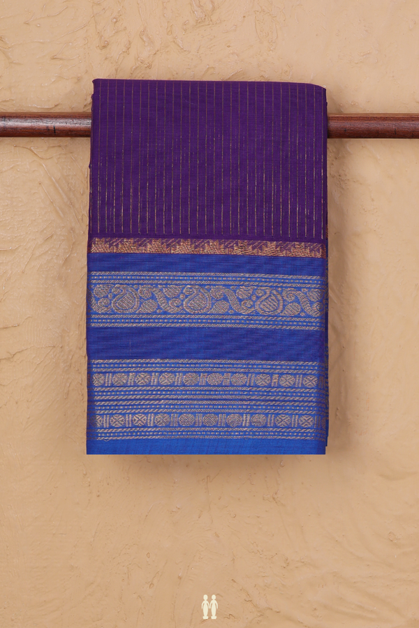 Chettinadu Cotton Saree In Purple With Stripes Design