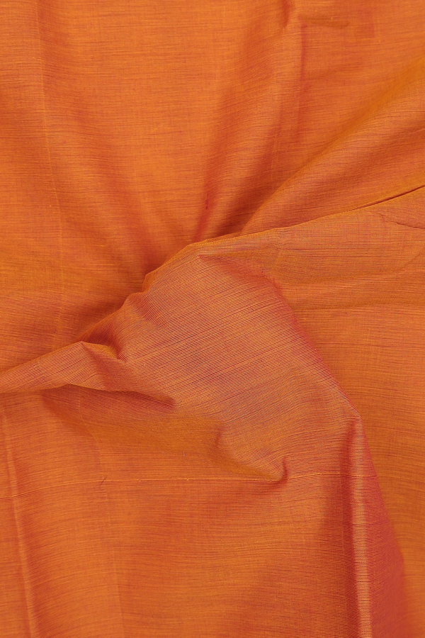 Chettinadu Cotton Saree In Ochre Orange With Peacock Border