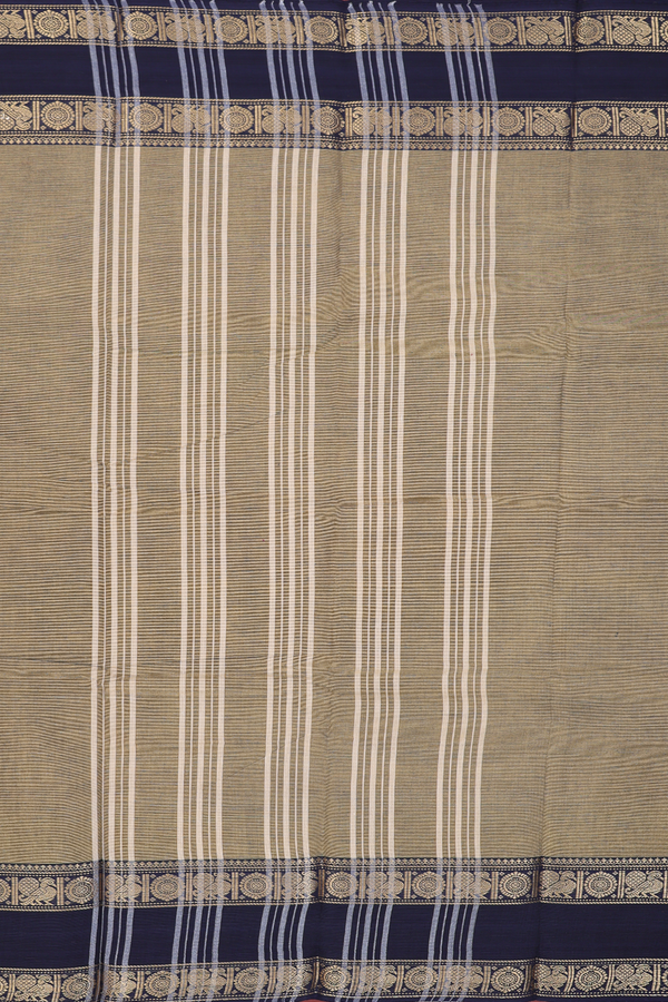 Chettinadu Cotton Saree In Dusty Olive With Peacock Border