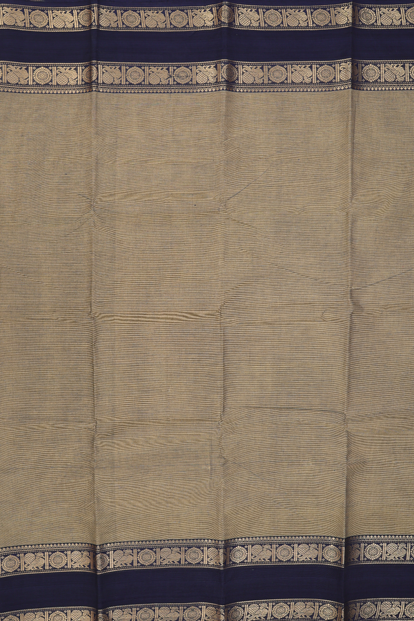 Chettinadu Cotton Saree In Dusty Olive With Peacock Border