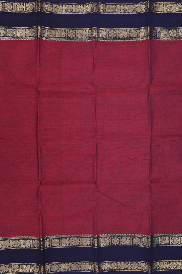 Chettinadu Cotton Saree In Red With Peacock Border