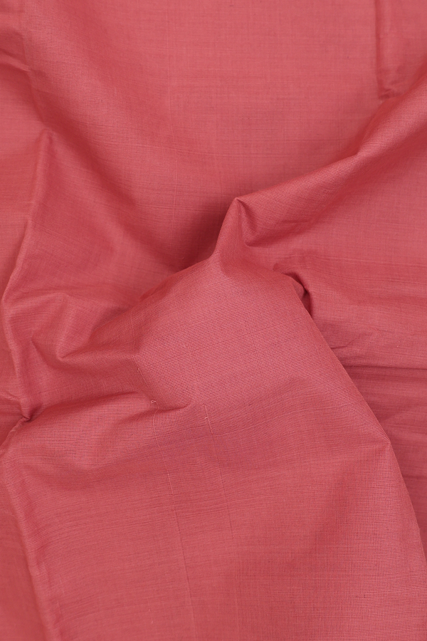 Chettinadu Cotton Saree In Dusty Orange With Peacock Border