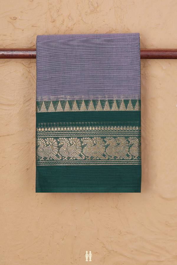 Chettinadu Cotton Saree In Grey With With Peacock Border