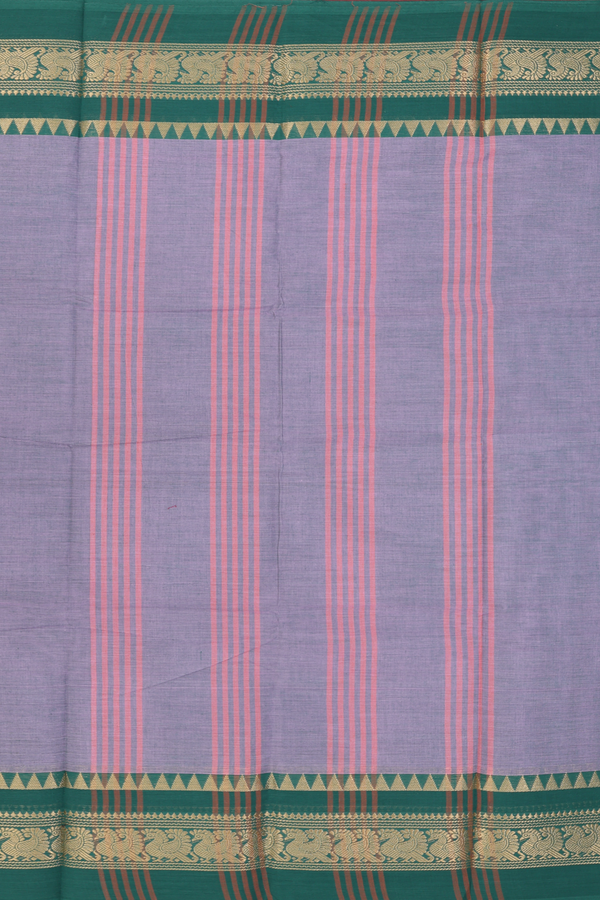 Chettinadu Cotton Saree In Grey With With Peacock Border