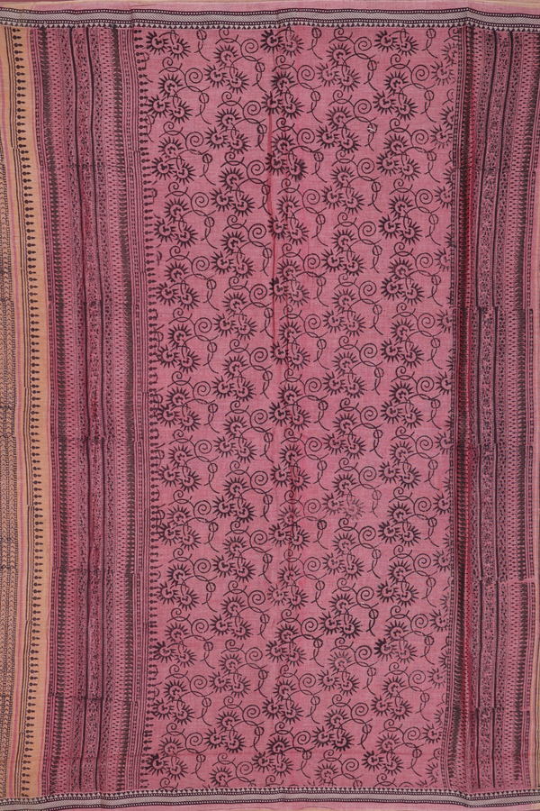 Printed Mangalagiri Cotton Saree In Brown With Leaf Design