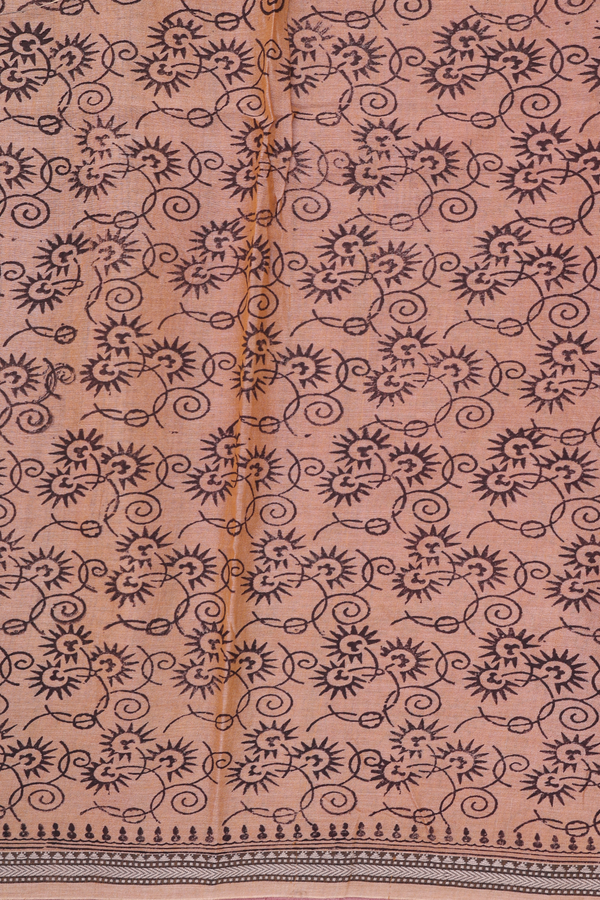 Printed Mangalagiri Cotton Saree In Brown With Leaf Design