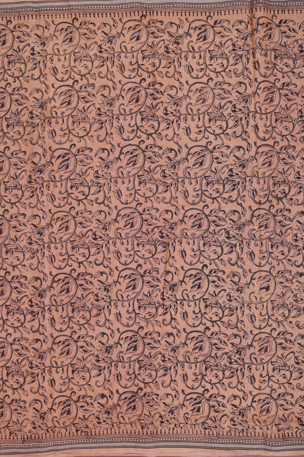 Printed Mangalagiri Cotton Saree In Brown With Leaf Design