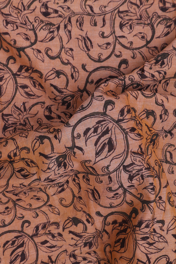 Printed Mangalagiri Cotton Saree In Brown With Leaf Design