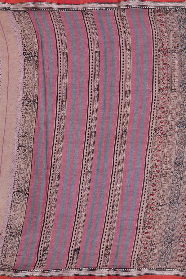 Printed Mangalagiri Cotton Saree In Brown With Floral Design