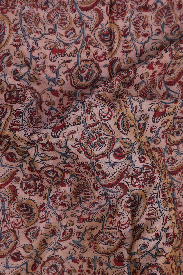 Printed Mangalagiri Cotton Saree In Brown With Floral Design