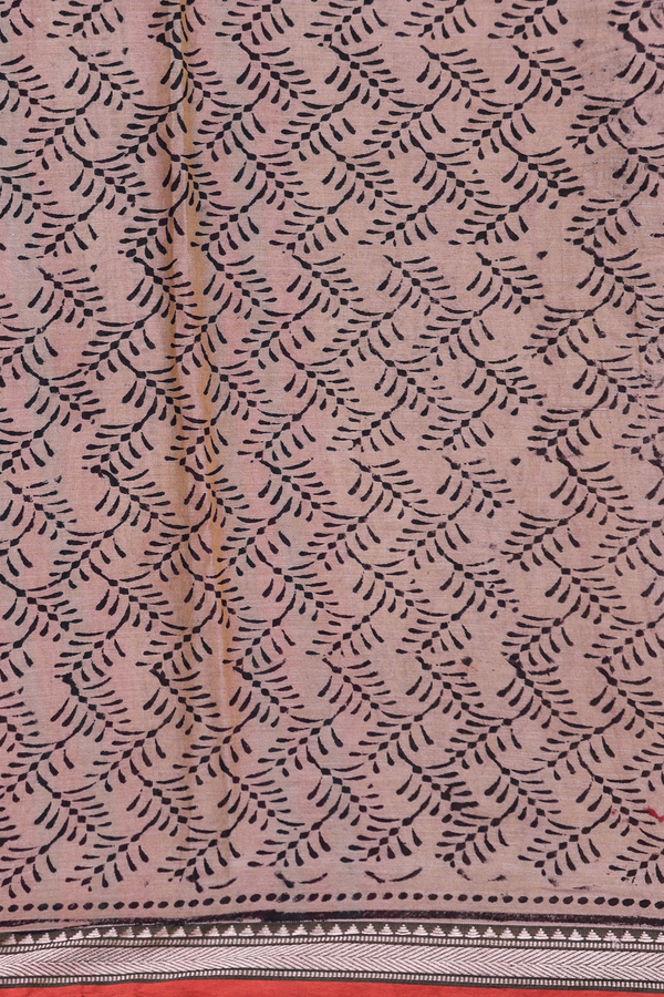 Printed Mangalagiri Cotton Saree In Brown With Floral Design