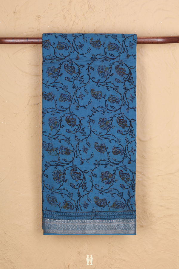 Mangalagiri Cotton Saree In Cerulean Blue With Paisley Design