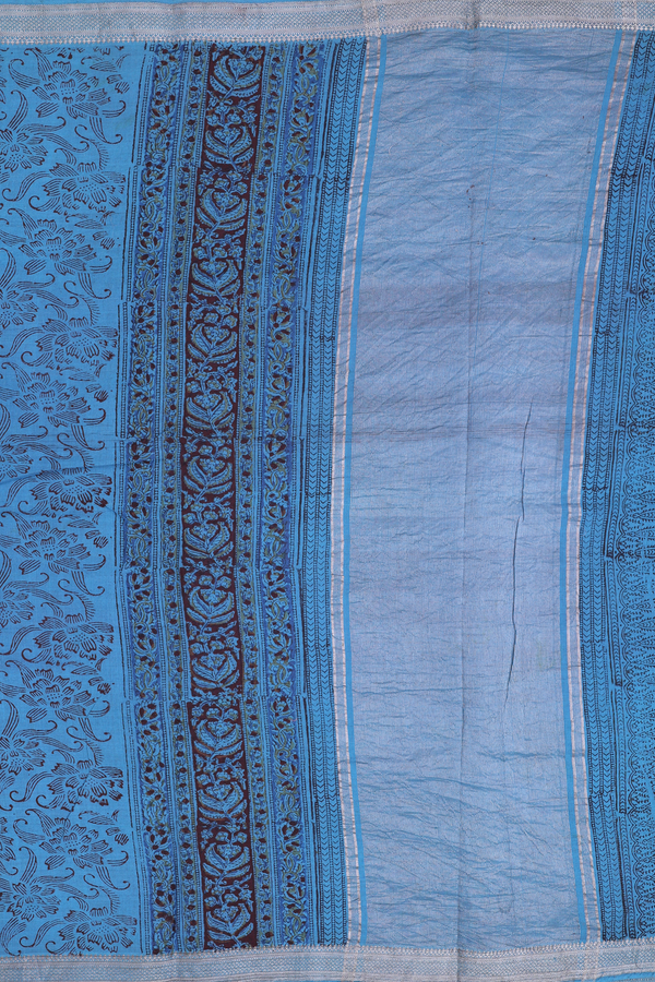 Mangalagiri Cotton Saree In Cerulean Blue With Paisley Design