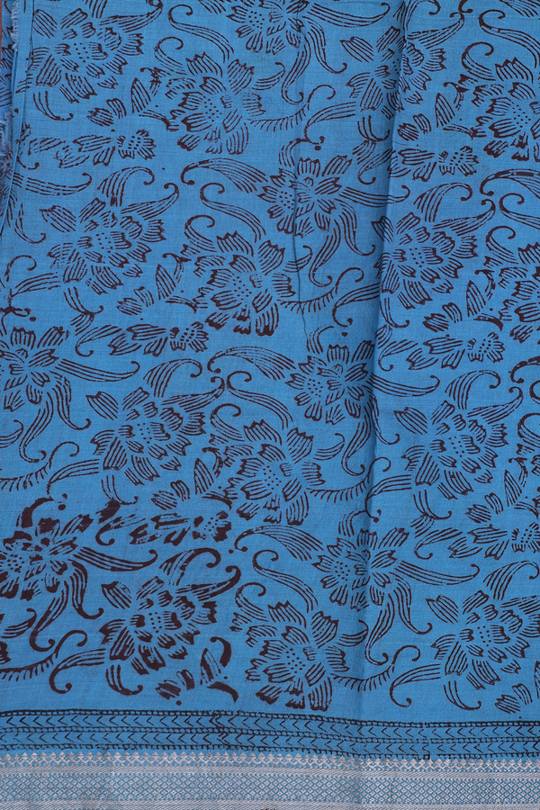 Mangalagiri Cotton Saree In Cerulean Blue With Paisley Design