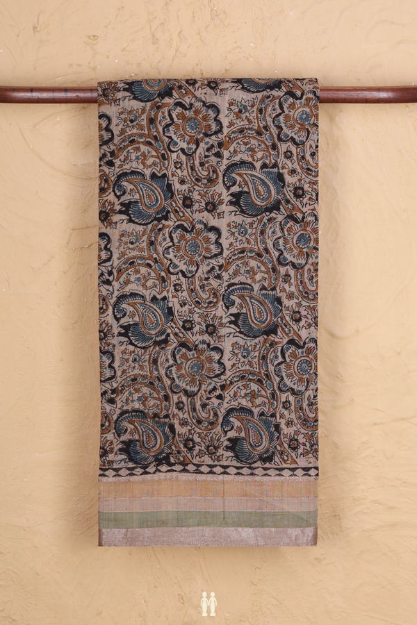 Mangalagiri Cotton Saree Brown With Paisley Printed Design