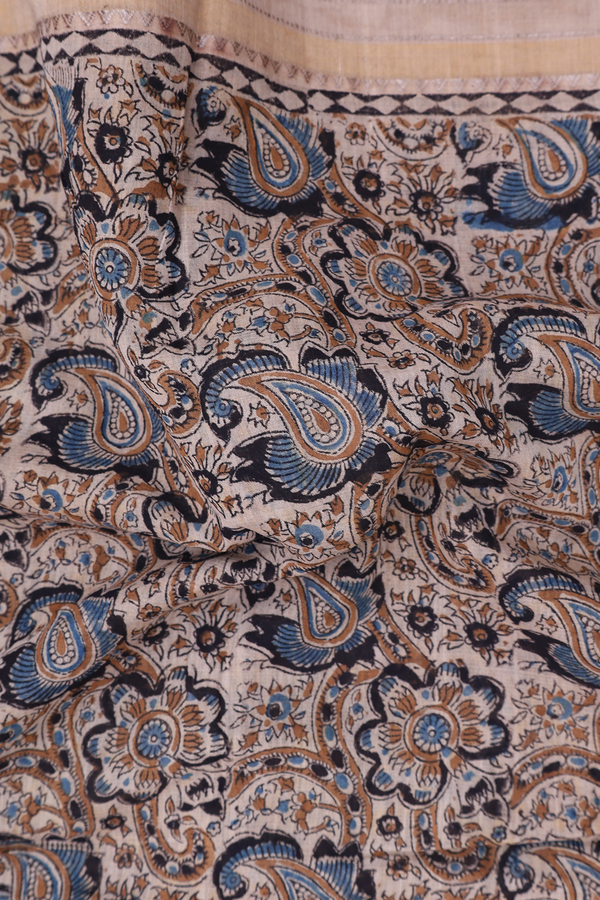Mangalagiri Cotton Saree Brown With Paisley Printed Design