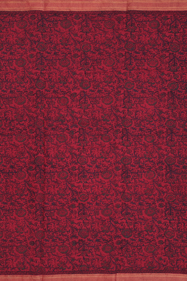 Printed Mangalagiri Cotton Saree In Red With Floral Design