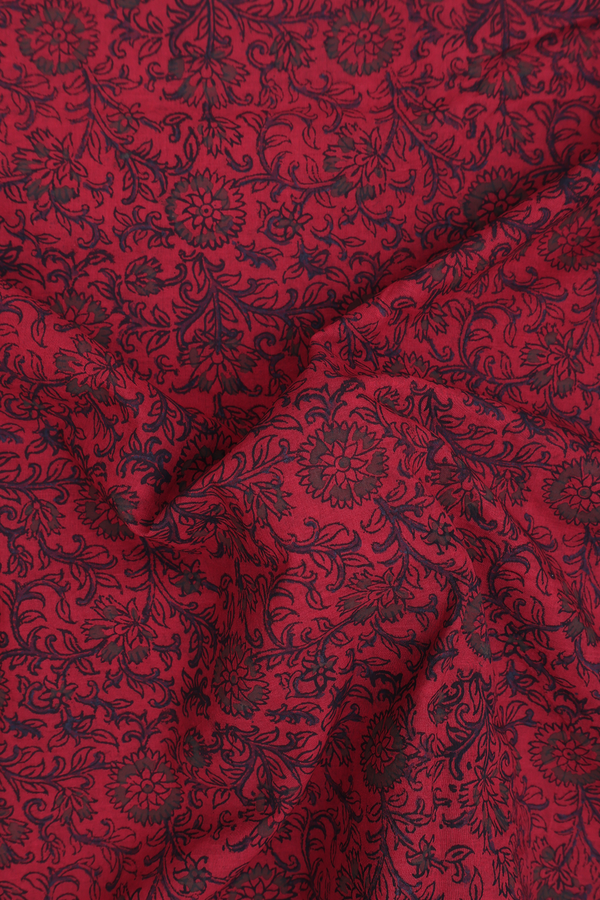 Printed Mangalagiri Cotton Saree In Red With Floral Design