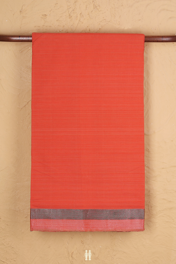 Mangalagiri Cotton Saree In Orange With Stripes Design