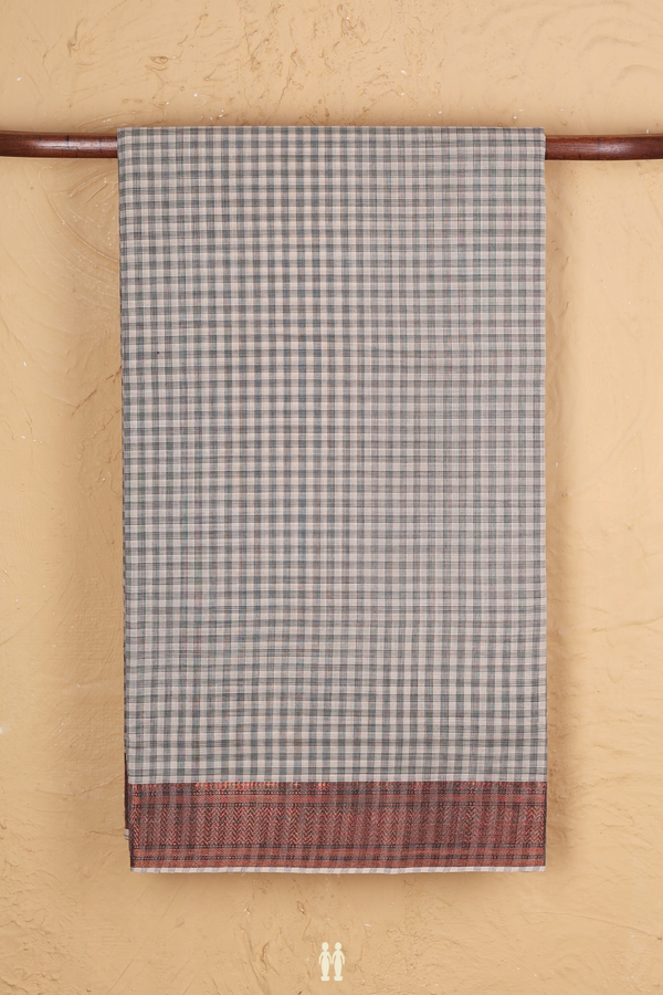 Mangalagiri Cotton Saree In Off White With Checks Design
