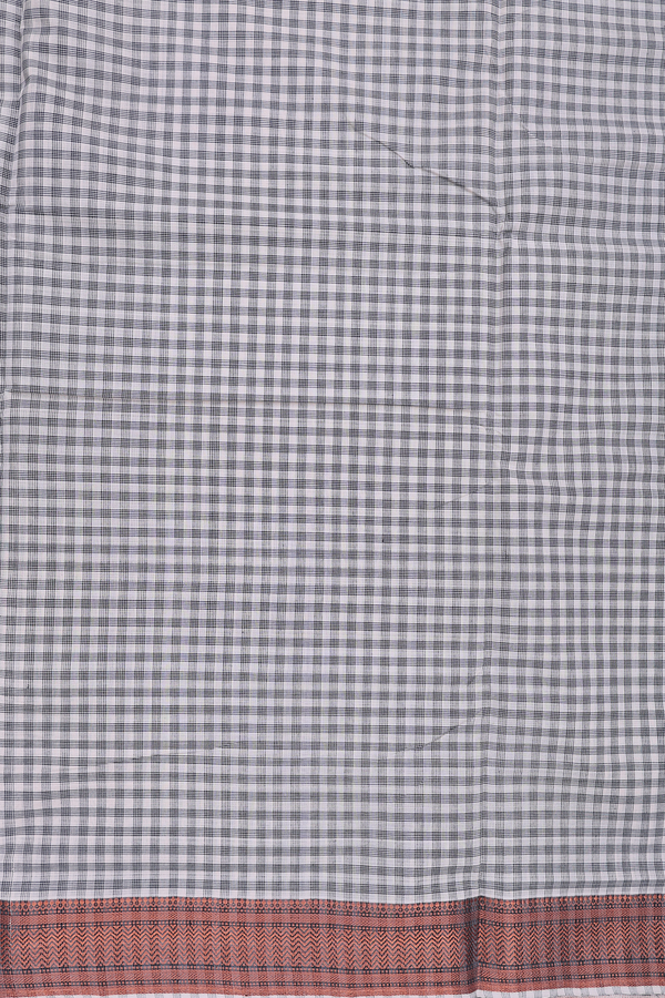 Mangalagiri Cotton Saree In Off White With Checks Design