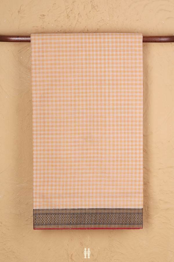 Mangalagiri Cotton Saree In Cream Color With Checks Design