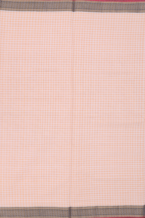 Mangalagiri Cotton Saree In Cream Color With Checks Design