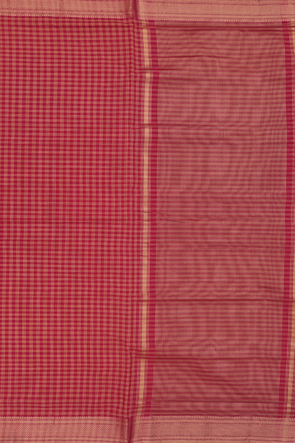 Mangalagiri Cotton Saree In Crimson Red With Checks Design
