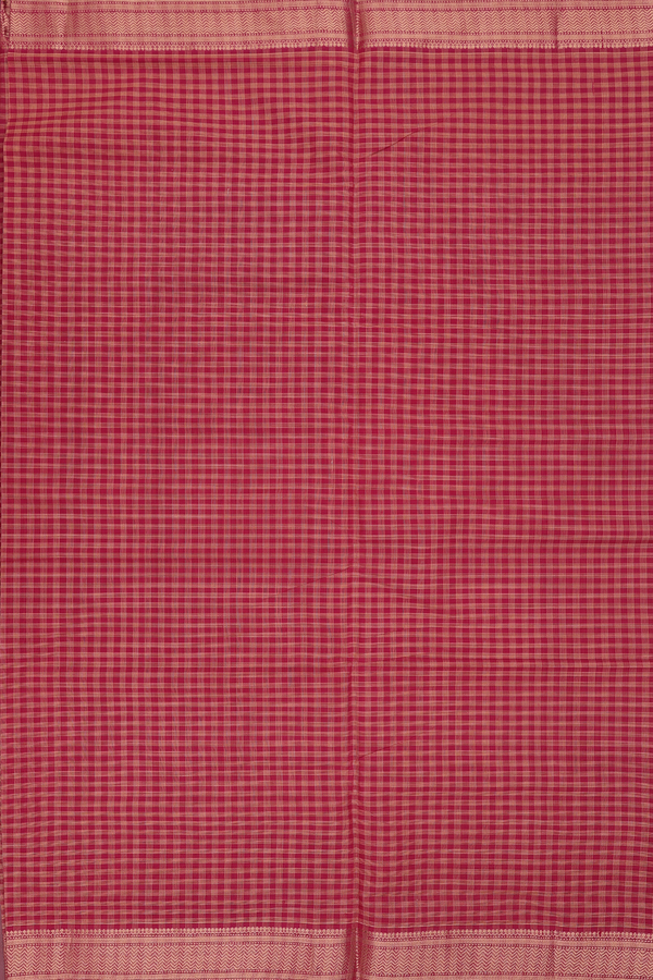 Mangalagiri Cotton Saree In Crimson Red With Checks Design