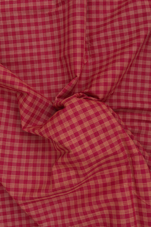 Mangalagiri Cotton Saree In Crimson Red With Checks Design