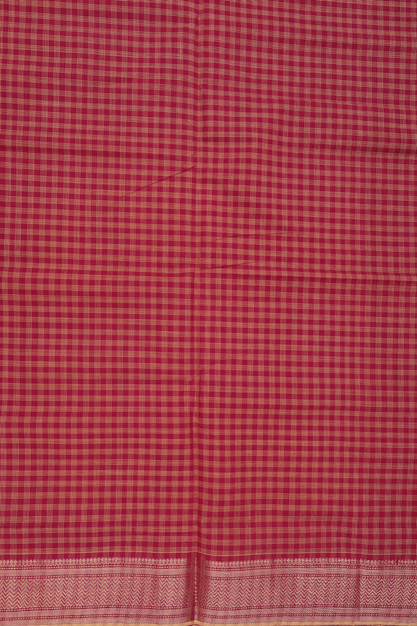 Mangalagiri Cotton Saree In Crimson Red With Checks Design
