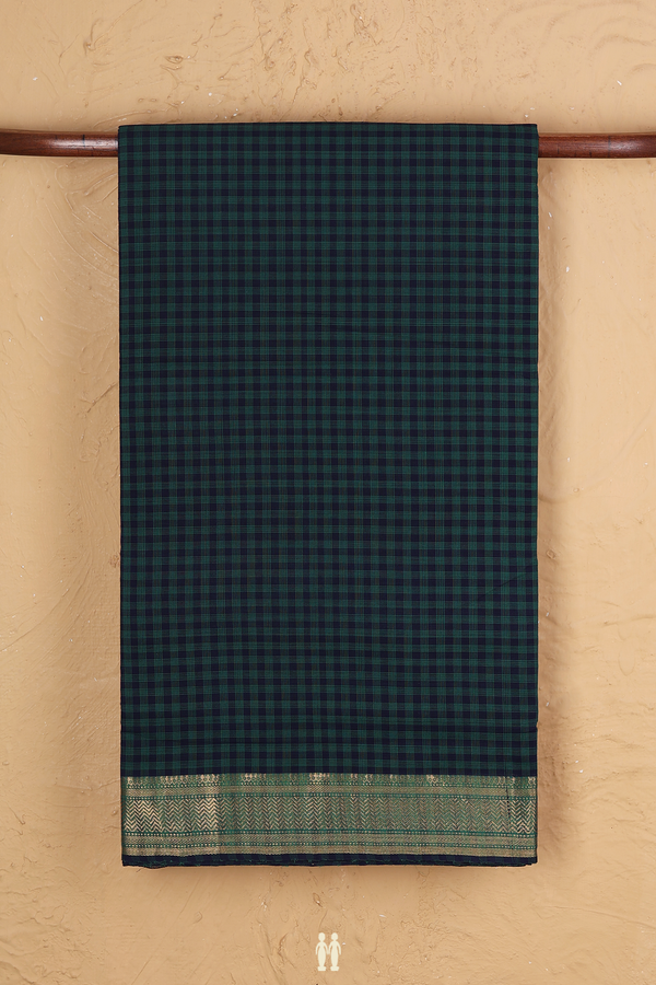 Mangalagiri Cotton Saree In Blue And Green With Checks Design