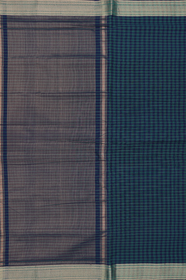 Mangalagiri Cotton Saree In Blue And Green With Checks Design