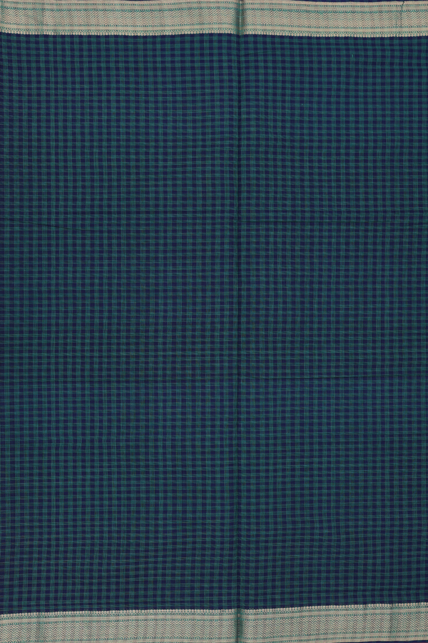Mangalagiri Cotton Saree In Blue And Green With Checks Design
