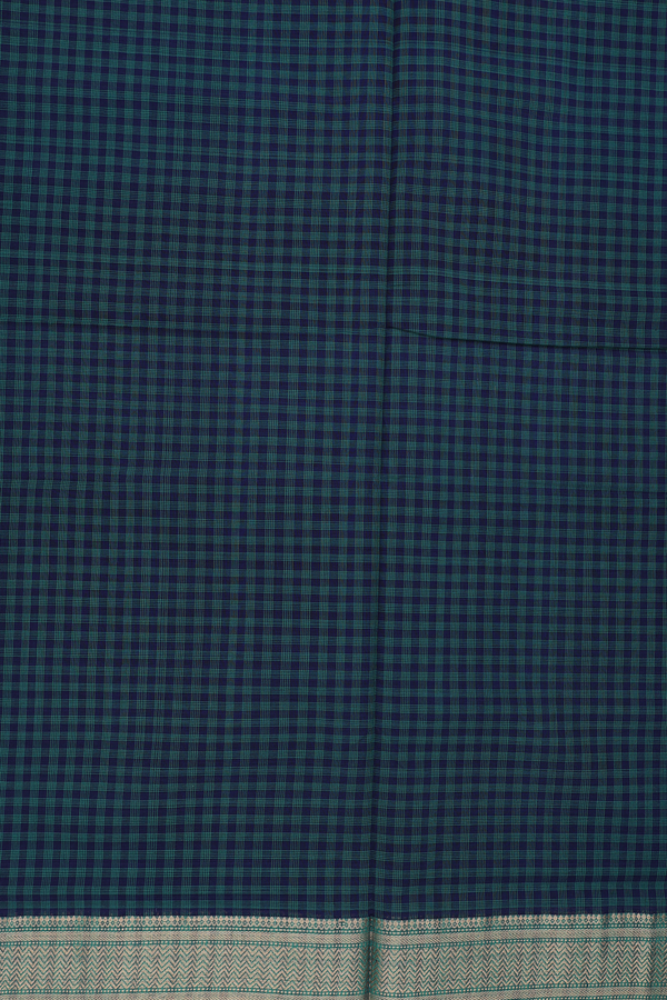 Mangalagiri Cotton Saree In Blue And Green With Checks Design
