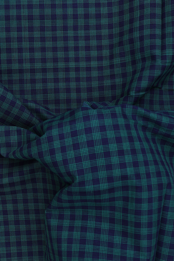 Mangalagiri Cotton Saree In Blue And Green With Checks Design