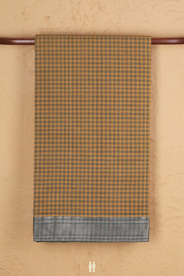 Mangalagiri Cotton Saree In Golden Yellow With Checks Design