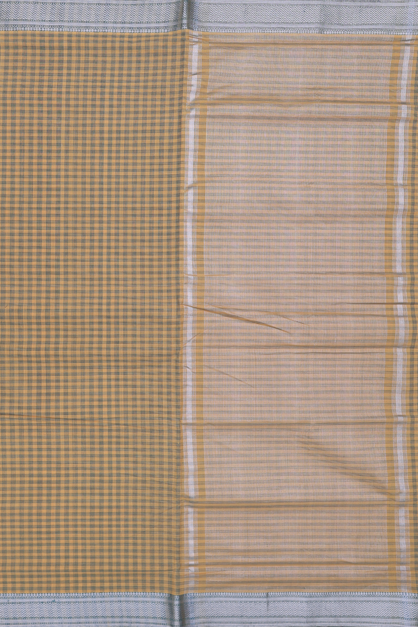 Mangalagiri Cotton Saree In Golden Yellow With Checks Design