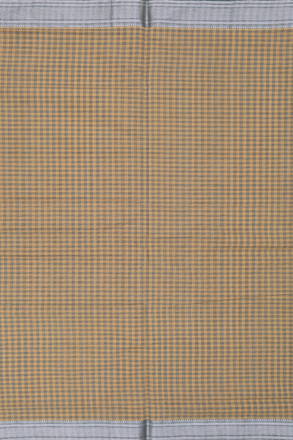 Mangalagiri Cotton Saree In Golden Yellow With Checks Design