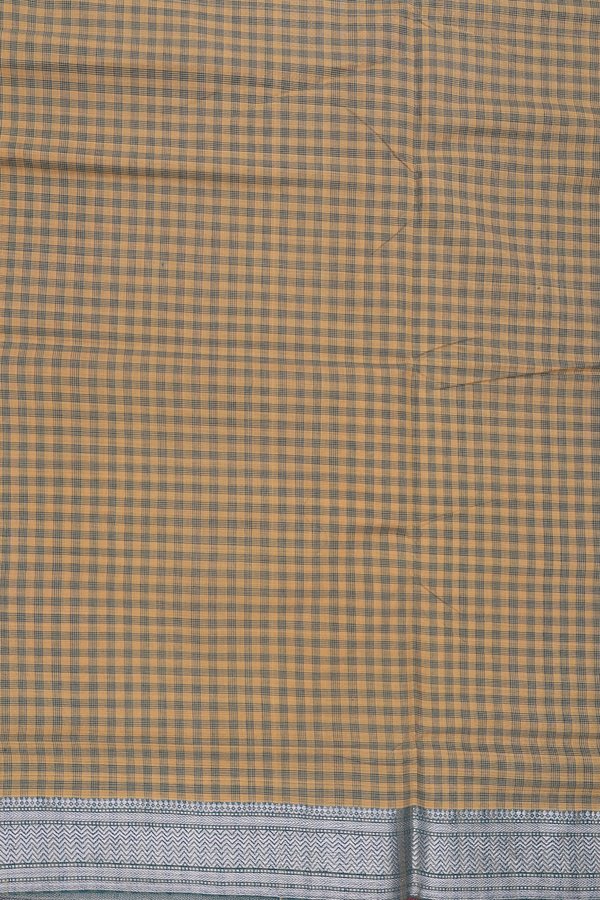 Mangalagiri Cotton Saree In Golden Yellow With Checks Design
