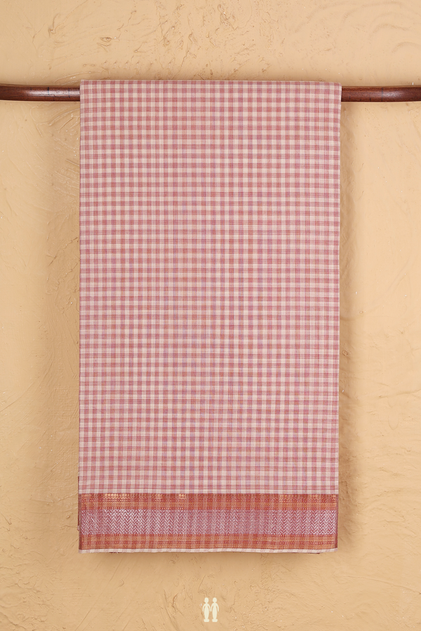 Mangalagiri Cotton Saree In Cream Color With Checks Design