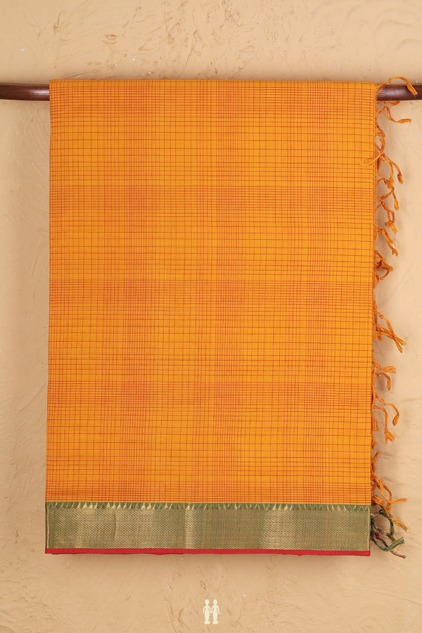 Mangalagiri Cotton Saree In Honey Yellow With Checks Design
