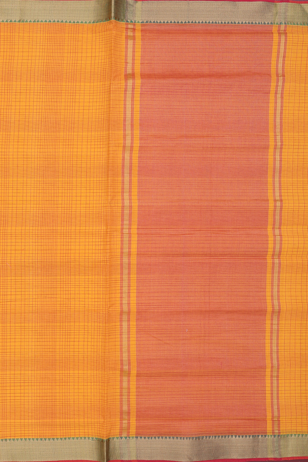 Mangalagiri Cotton Saree In Honey Yellow With Checks Design