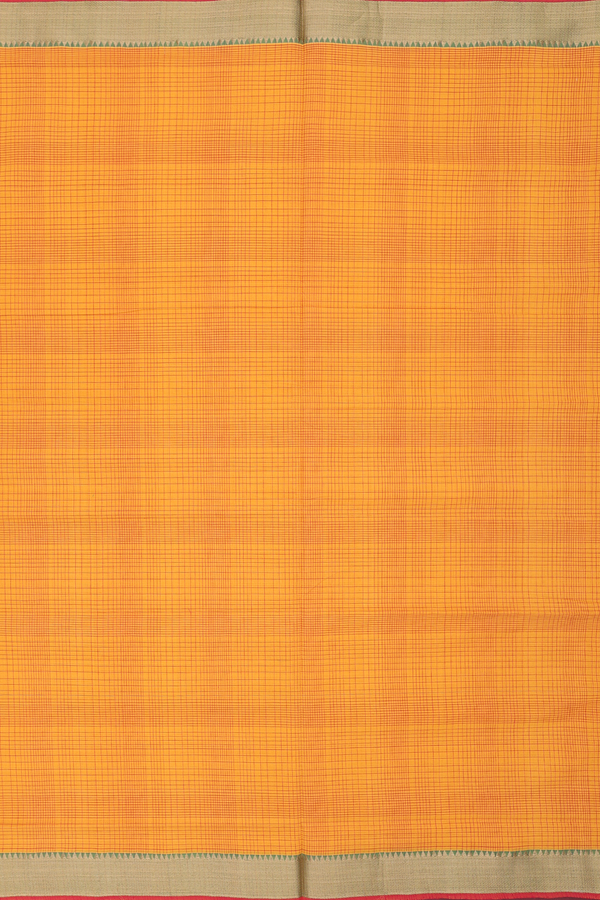 Mangalagiri Cotton Saree In Honey Yellow With Checks Design